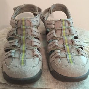 Clark’s “Tuvia” Suede and Fabric  Sandal- Almost New Condition